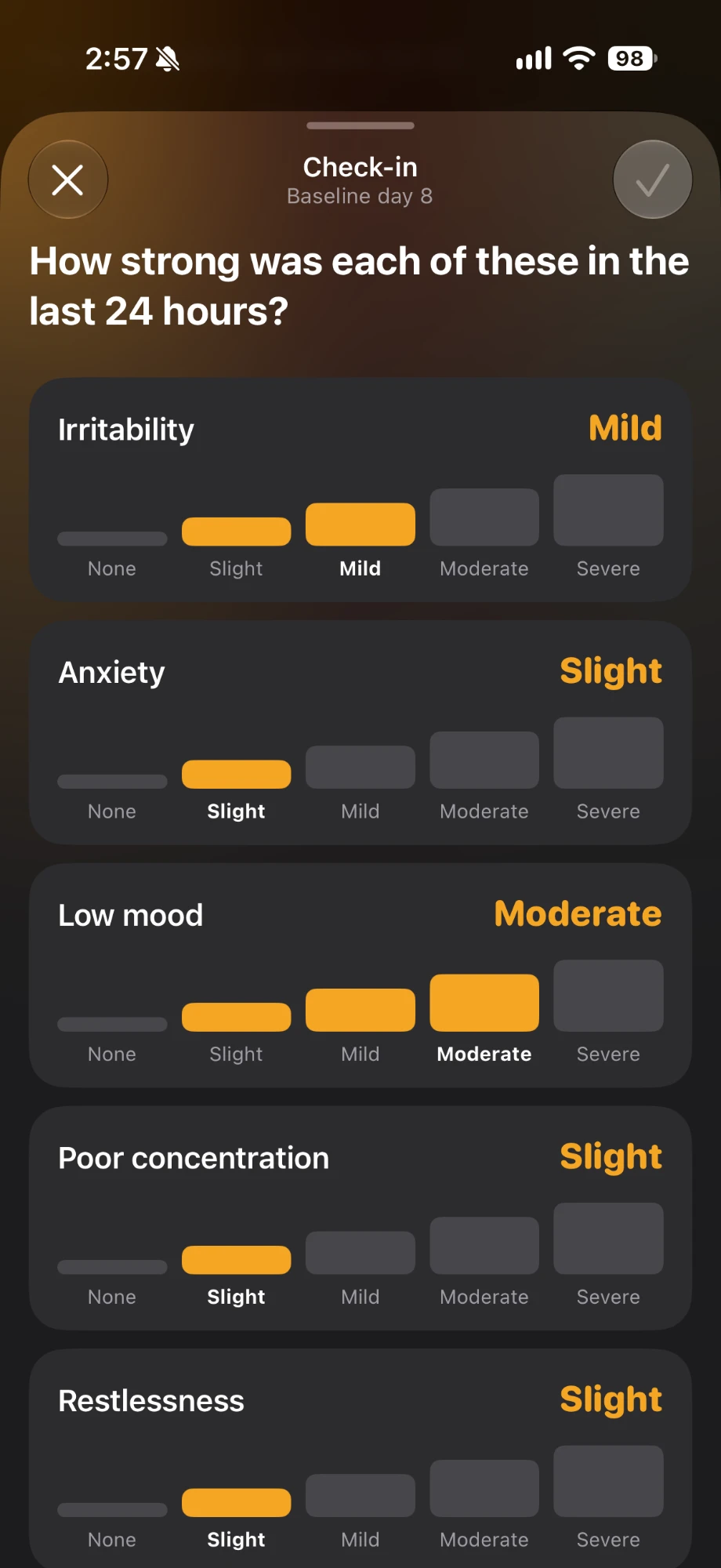 Daily check-in: eight symptoms